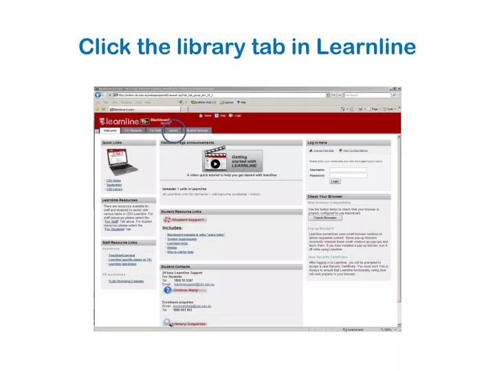 click the library tab in learnline