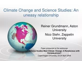 Climate Change and Science Studies: An uneasy relationship