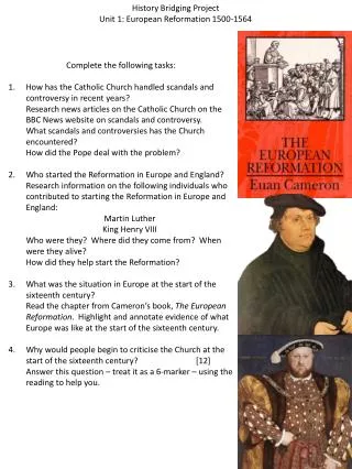 History Bridging Project Unit 1: European Reformation 1500-1564