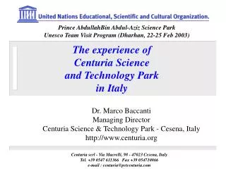 The experience of Centuria Science and Technology Park in Italy