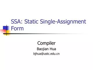 SSA: Static Single-Assignment Form