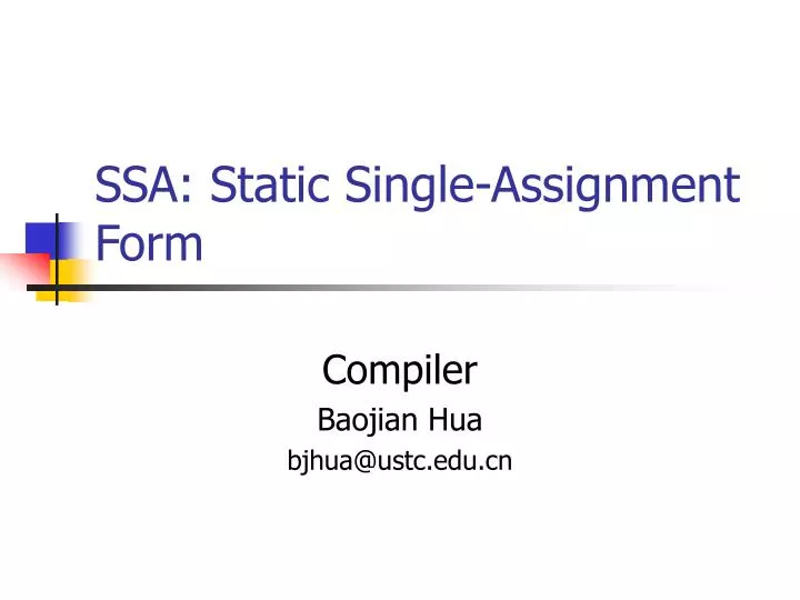 ssa static single assignment form