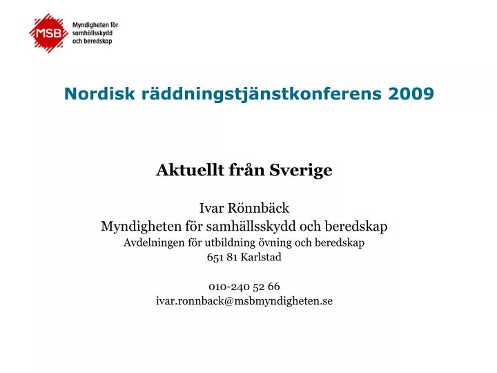 nordisk r ddningstj nstkonferens 2009