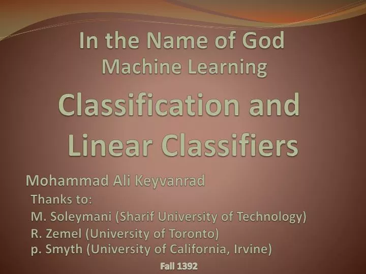 classification and linear classifiers