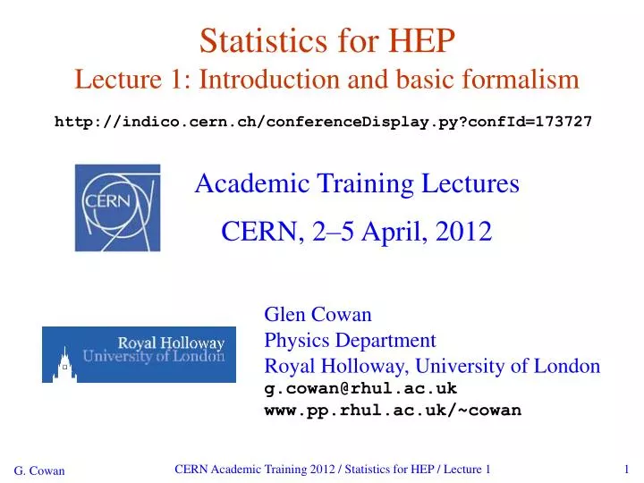 statistics for hep lecture 1 introduction and basic formalism
