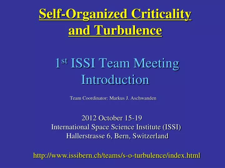 self organized criticality and turbulence 1 st issi team meeting introduction