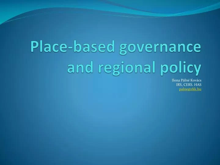 place based governance and regional policy