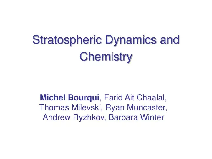 stratospheric dynamics and chemistry