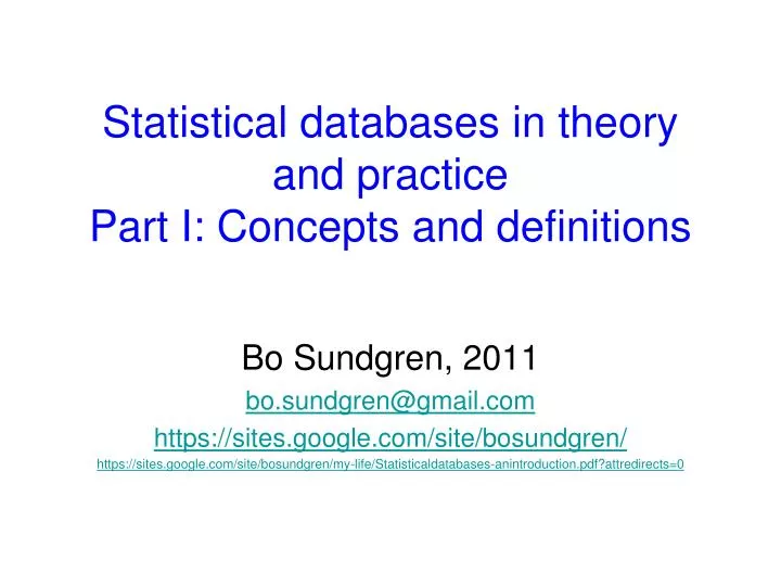 statistical databases in theory and practice part i concepts and definitions