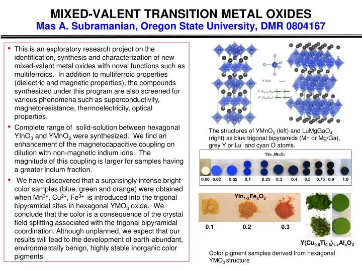 mixed valent transition metal oxides mas a subramanian oregon state university dmr 0804167