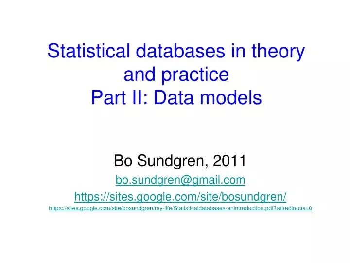 statistical databases in theory and practice part ii data models