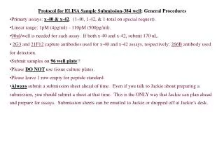 Protocol for ELISA Sample Submission-384 well : General Procedures