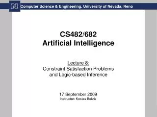 CS482/682 Artificial Intelligence