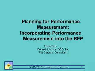 Planning for Performance Measurement: Incorporating Performance Measurement into the RFP