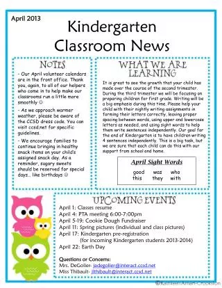 Kindergarten Classroom News