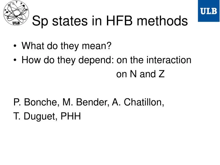 sp states in hfb methods