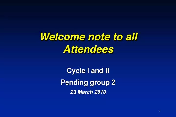 welcome note to all attendees