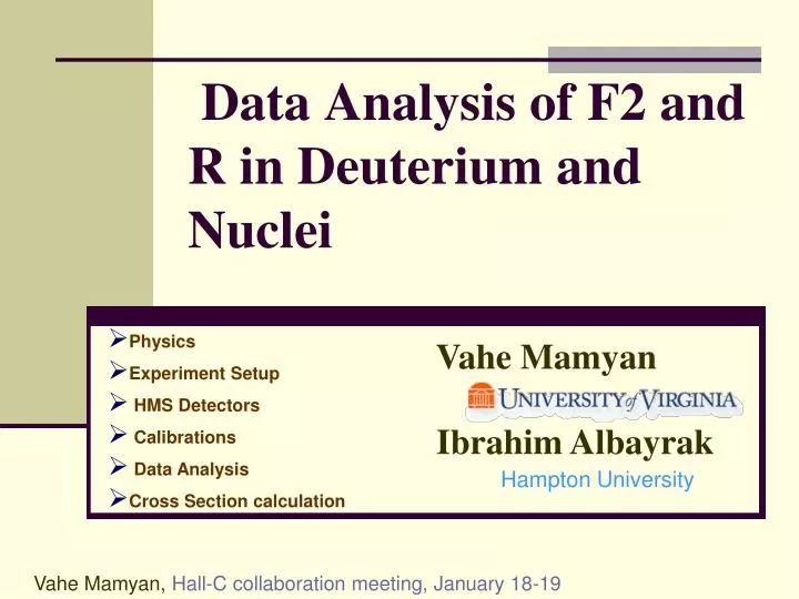 data analysis of f2 and r in deuterium and nuclei