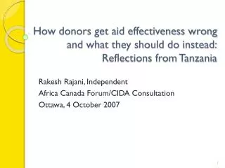 How donors get aid effectiveness wrong and what they should do instead: Reflections from Tanzania