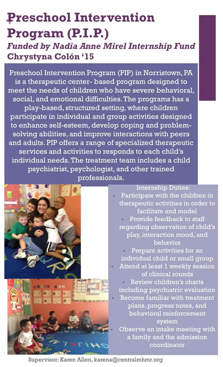 preschool intervention program p i p funded by nadia anne mirel internship fund chrystyna col n 15