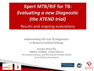 Implementing HIV and TB Diagnostics in Resource-Limited Settings Kerrigan McCarthy