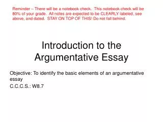 Introduction to the Argumentative Essay