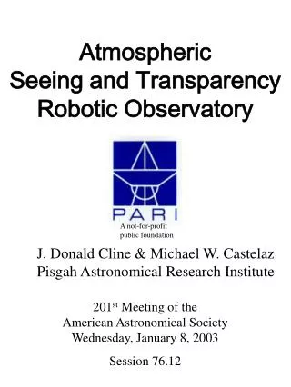 201 st Meeting of the American Astronomical Society Wednesday, January 8, 2003 Session 76.12