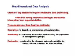 Mutidimensional Data Analysis