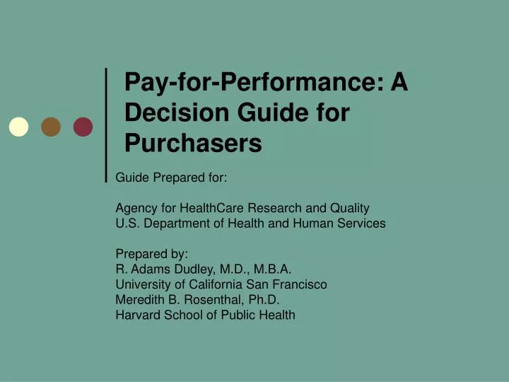 pay for performance a decision guide for purchasers