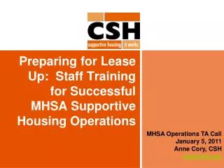Preparing for Lease Up: Staff Training for Successful MHSA Supportive Housing Operations