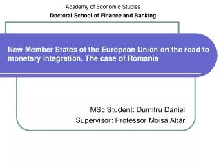 New Member States of the European Union on the road to monetary integration. The case of Romania