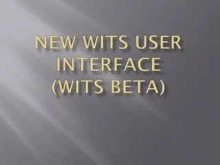 New WITS USER INTERFACE (WITS Beta)