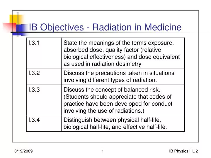 ib objectives radiation in medicine