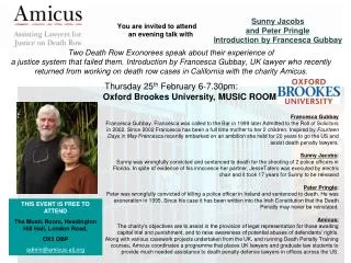 Thursday 25 th February 6-7.30pm: Oxford Brookes University, MUSIC ROOM