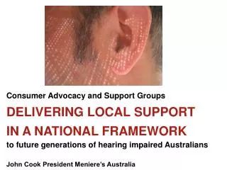Consumer Advocacy and Support Groups DELIVERING LOCAL SUPPORT IN A NATIONAL FRAMEWORK
