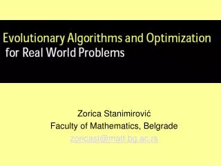 Zorica Stanimirovi ? Faculty of Mathematics, Belgrade zoricast @ matf.bg.ac.rs