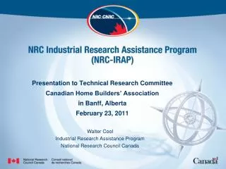 Walter Cool Industrial Research Assistance Program National Research Council Canada