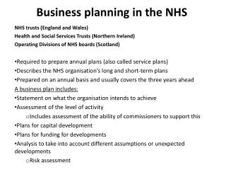 Business planning in the NHS