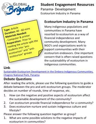 Student Engagement Resources Panama- Development Ecotourism Industry in Panama