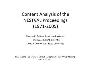 Content Analysis of the NESTVAL Proceedings (1971-2005)