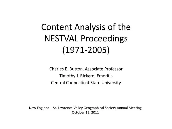 content analysis of the nestval proceedings 1971 2005