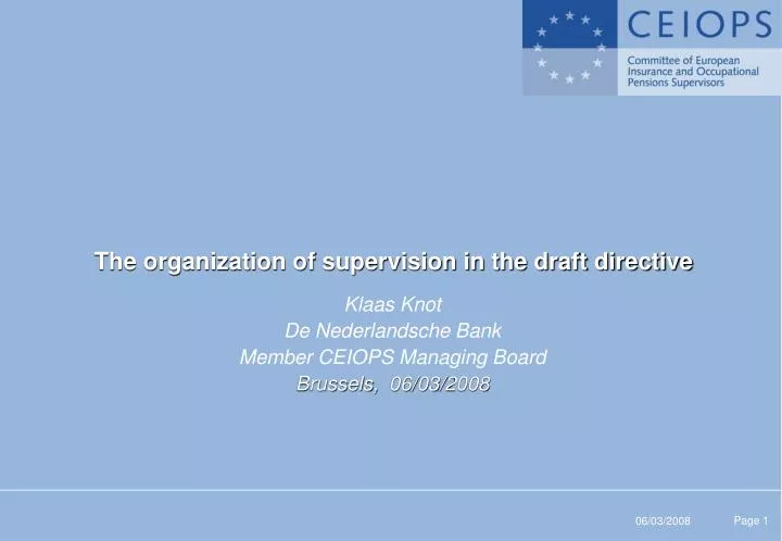 the organization of supervision in the draft directive