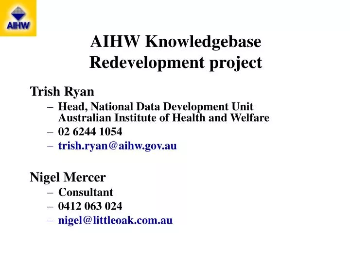 aihw knowledgebase redevelopment project
