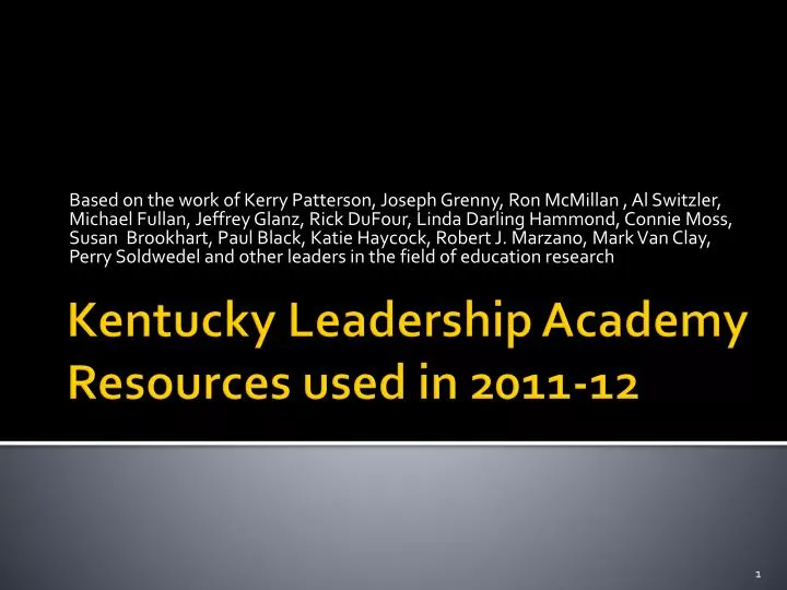 kentucky leadership academy resources used in 2011 12