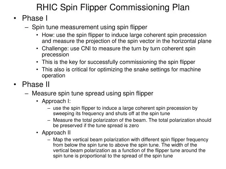 rhic spin flipper commissioning plan