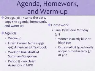 Agenda, Homework, and Warm-up