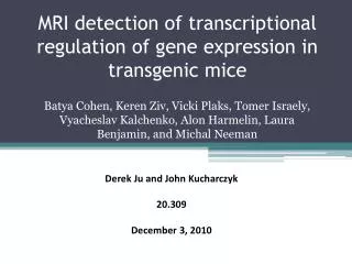 MRI detection of transcriptional regulation of gene expression in transgenic mice