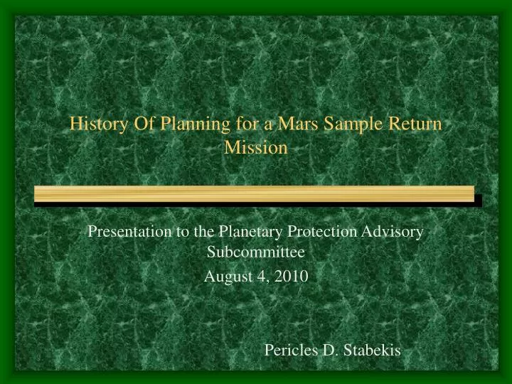 history of planning for a mars sample return mission