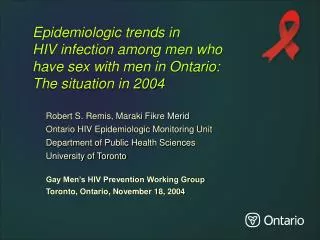 Robert S. Remis, Maraki Fikre Merid Ontario HIV Epidemiologic Monitoring Unit