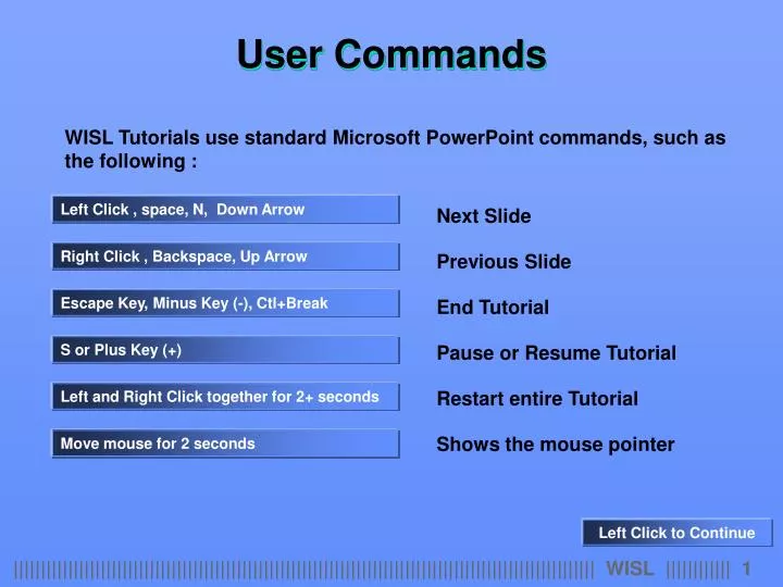 user commands